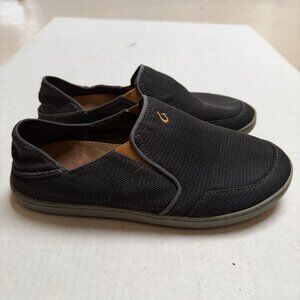 OluKai Nohea Mesh Shoes Mens 9.5 Casual Slip On Dark Gray Orange Outdoor Beach